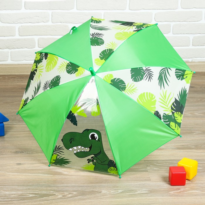 Зонт детский "Динозаврик", механический, r=35см, цвет зелёный