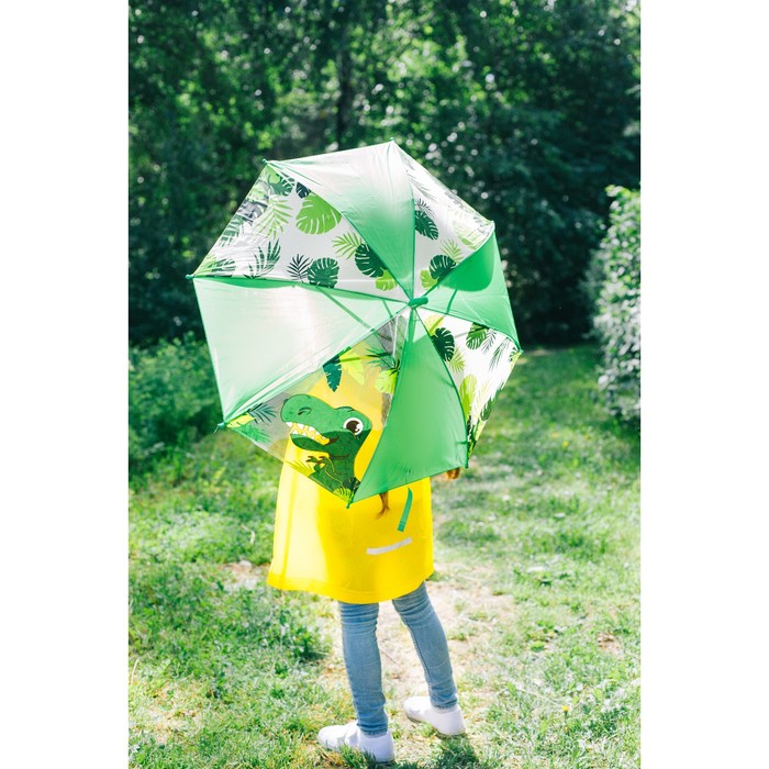 Зонт детский "Динозаврик", механический, r=35см, цвет зелёный