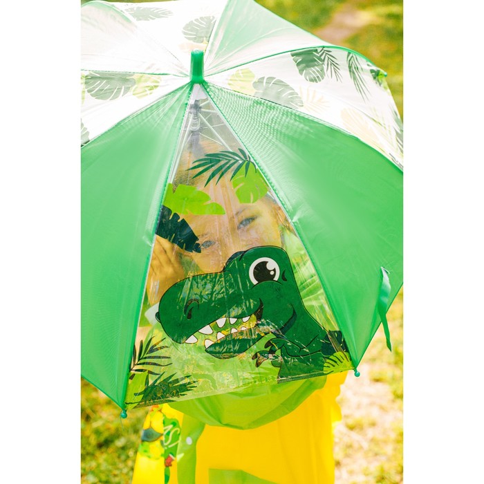 Зонт детский "Динозаврик", механический, r=35см, цвет зелёный