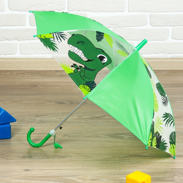 Зонт детский "Динозаврик", механический, r=35см, цвет зелёный