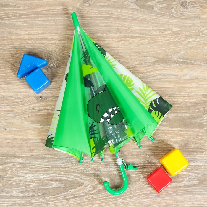 Зонт детский "Динозаврик", механический, r=35см, цвет зелёный