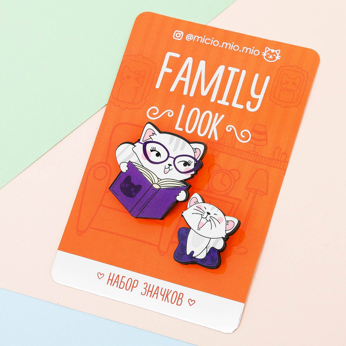 Набор значков для мамы и ребёнка "Коты"