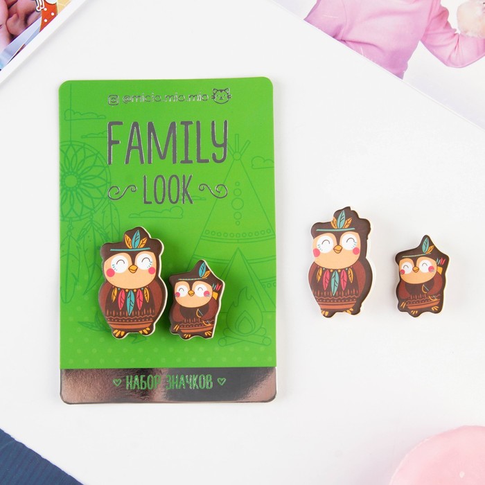 Набор значков для мамы и ребёнка "Совы"