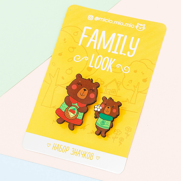 Набор значков для мамы и ребёнка "Медведи"