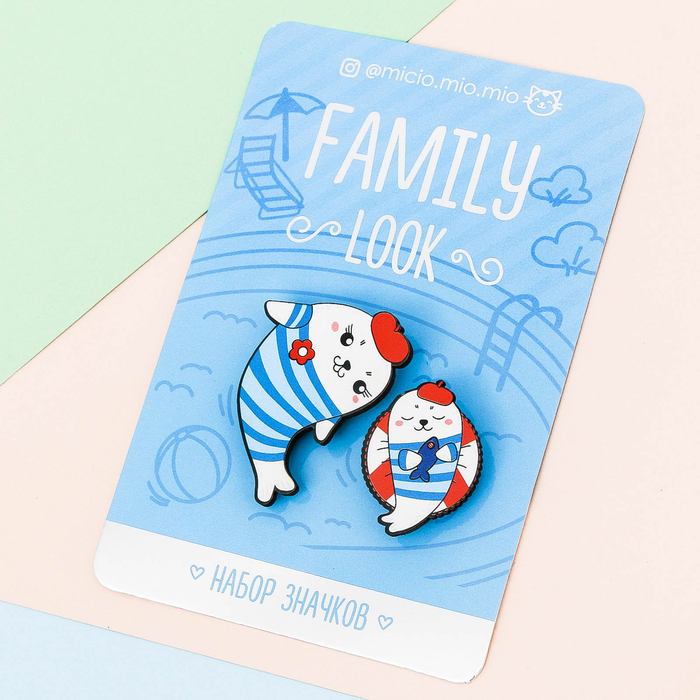 Набор значков для мамы и ребёнка "Тюлени"