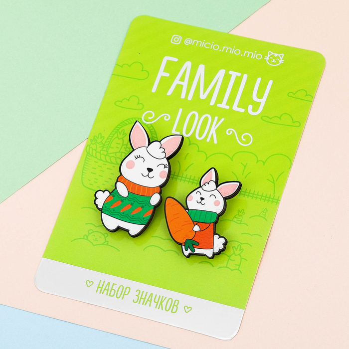 Набор значков для мамы и ребёнка "Зайчики"