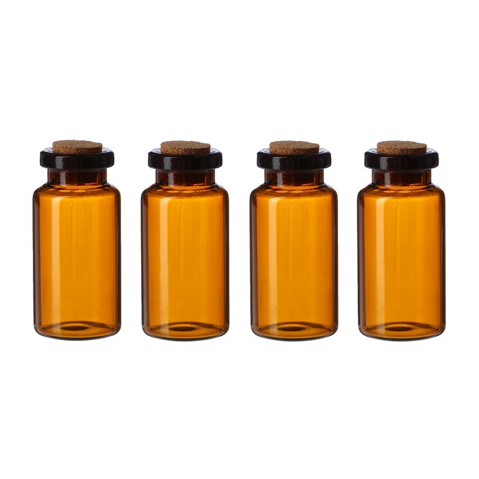 Набор стеклянных бутылочек с пробкой (4 шт) коричневые, 2,4х5см