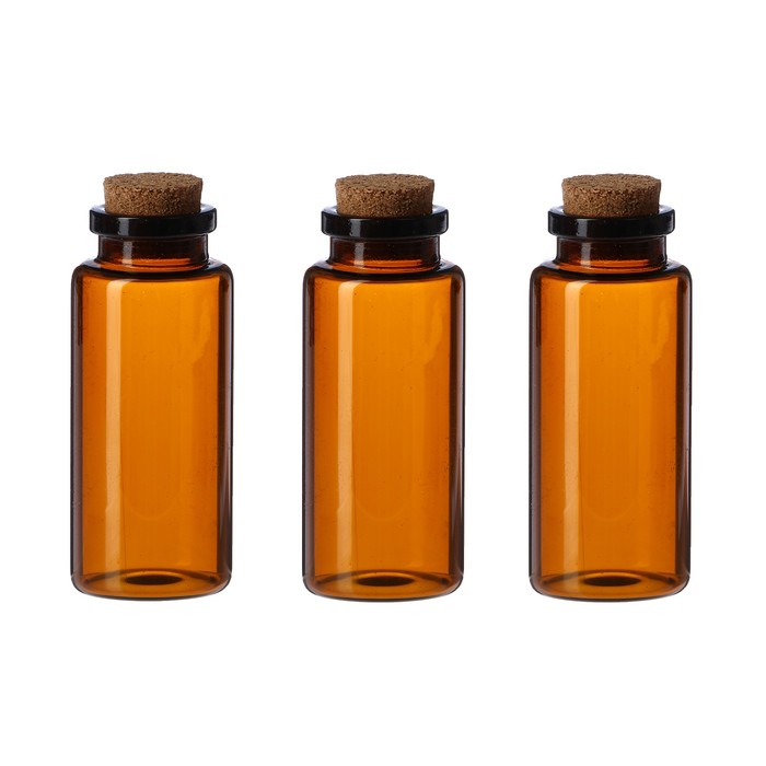 Набор стеклянных бутылочек с пробкой (3 шт) коричневые, 3х7см