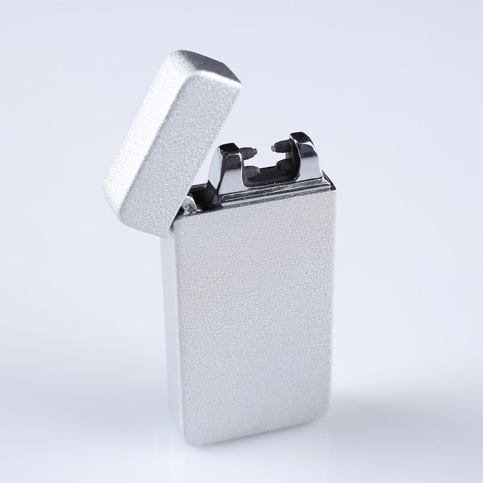 Зажигалка в подарочной коробке, USB, серебристый шершавый металлик, 3,5*7 см