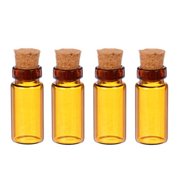 Набор стеклянных бутылочек с пробкой (4 шт) коричневые, 1,1х2,5 см
