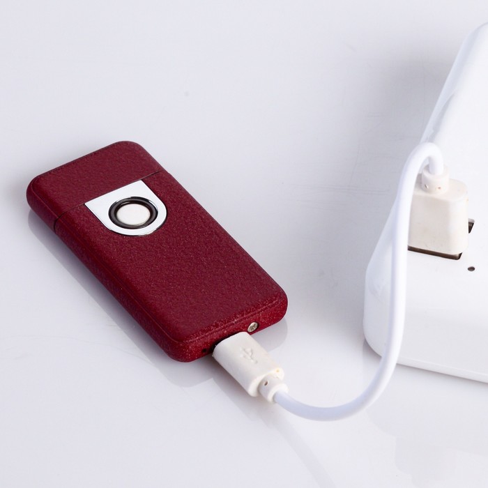 Зажигалка в подарочной коробке, USB, бордовый матовый, 3*7 см
