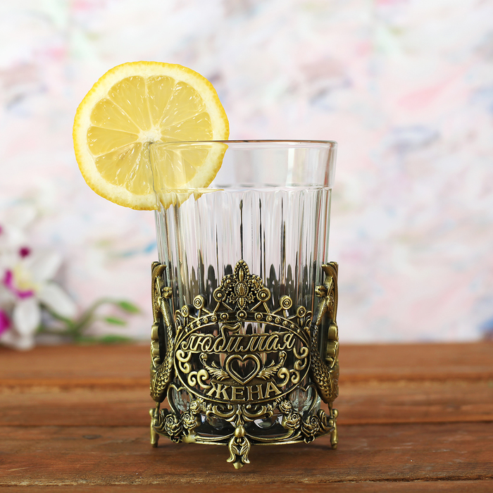 Набор: подстаканник со стаканом, чай чёрный "Любимой жене"