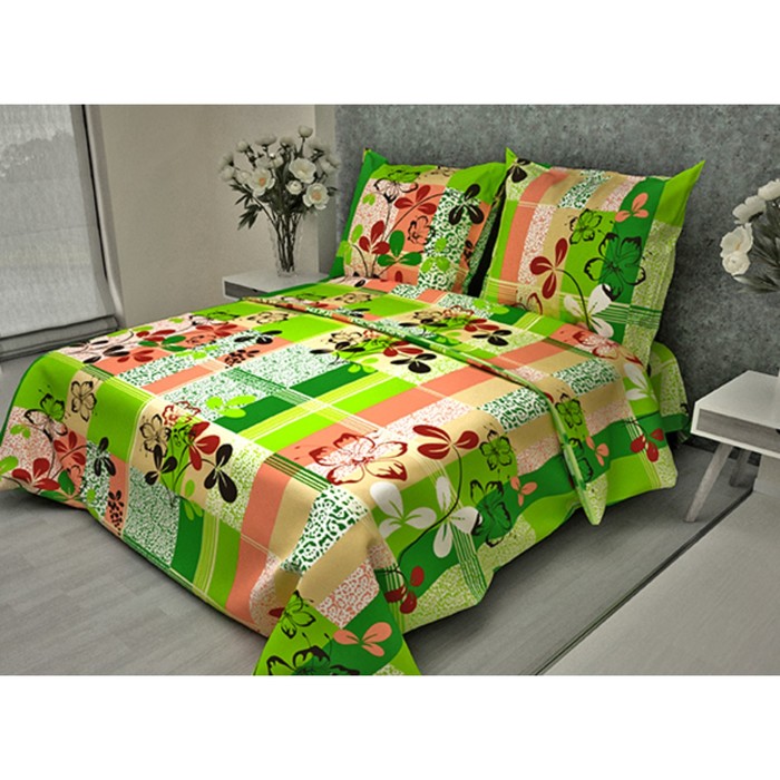 Постельное бельё 1,5сп ФЕЯ Листики фактура зеленый 83-3 148х210см, 150х210см, 70х70см 2шт, бязь 105 гр/м