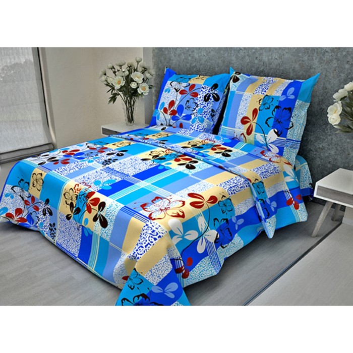 Постельное бельё 1,5сп ФЕЯ Листики фактура голубой 83-4 148х210см, 150х210см, 70х70см 2шт, бязь 105 гр/м