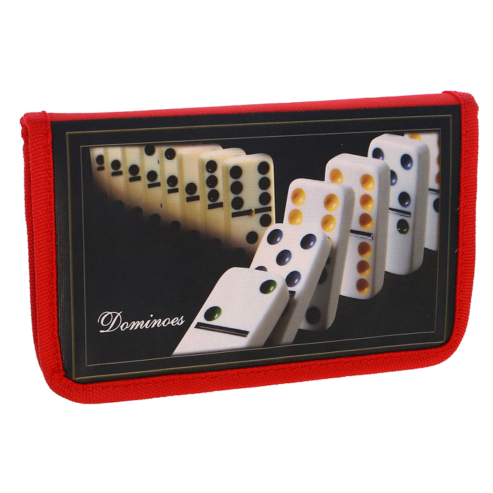 Домино в пенале на молнии, костяшки красные, 28 шт, 19,5*12см