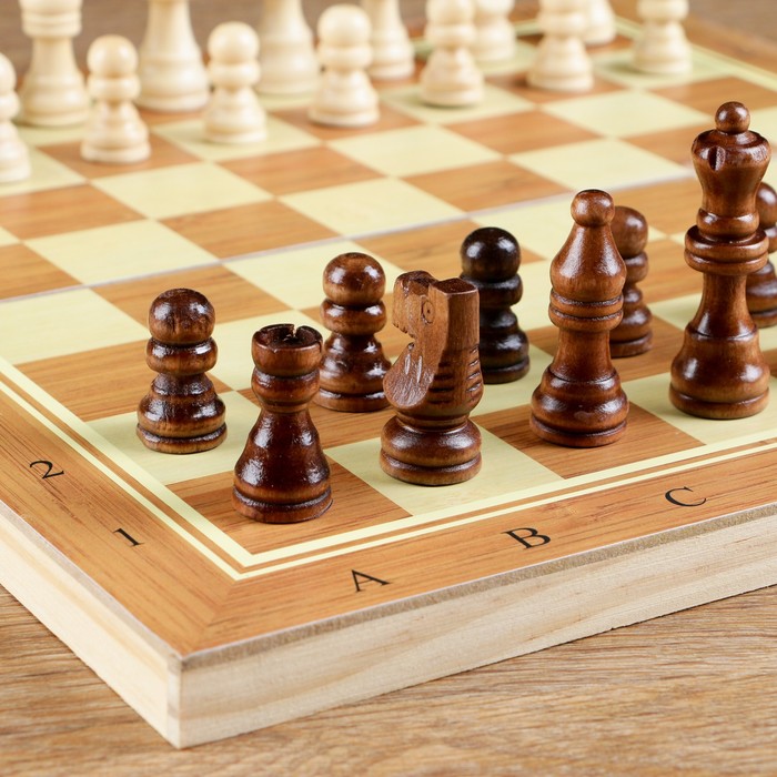 Набор 3в1 (нарды+шашки+шахматы), светлое дерево, 34*34см