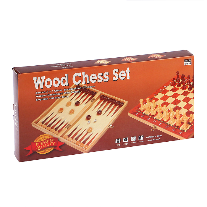 Набор 3в1 (нарды+шашки+шахматы), светлое дерево, 40*40см