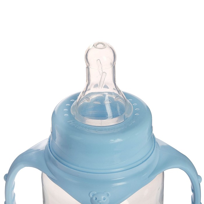 Бутылочка для кормления детская классическая, с ручками, 150 мл, от 0 мес., цвет голубой