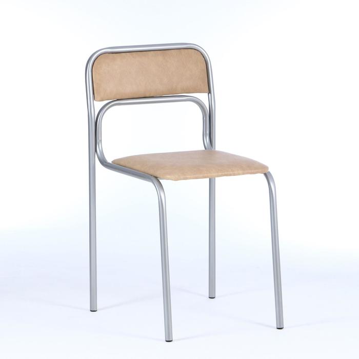 Стул АСКОНА, каркас серебро, искусственная кожа бежевая