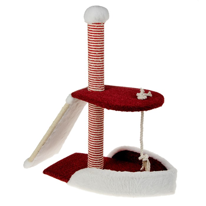 Комплекс Зооник "Кораблик" для кошек, 68 х 38 х 85 см, велюр/овчина, бордовый