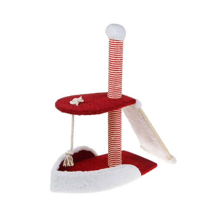 Комплекс Зооник "Кораблик" для кошек, 68 х 38 х 85 см, велюр/овчина, бордовый