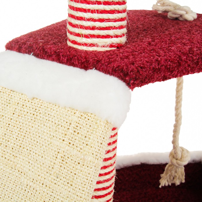 Комплекс Зооник "Кораблик" для кошек, 68 х 38 х 85 см, велюр/овчина, бордовый