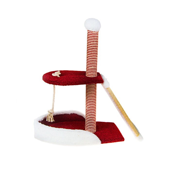 Комплекс Зооник "Кораблик" для кошек, 68 х 38 х 85 см, велюр/овчина, бордовый