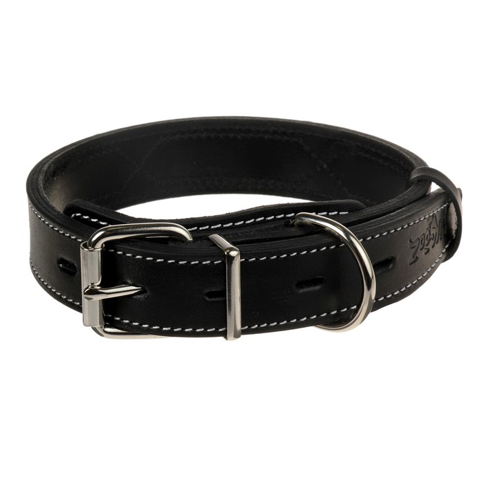 Ошейник Зооник "Премиум-классик" кожаный двойной, 41-53 х 3 см, черный
