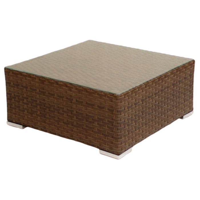 Стол-пуф GRAND, 57 х 57 х 38 см, стекло закалённое 6 мм, плетение 16-19 мм, коричневый