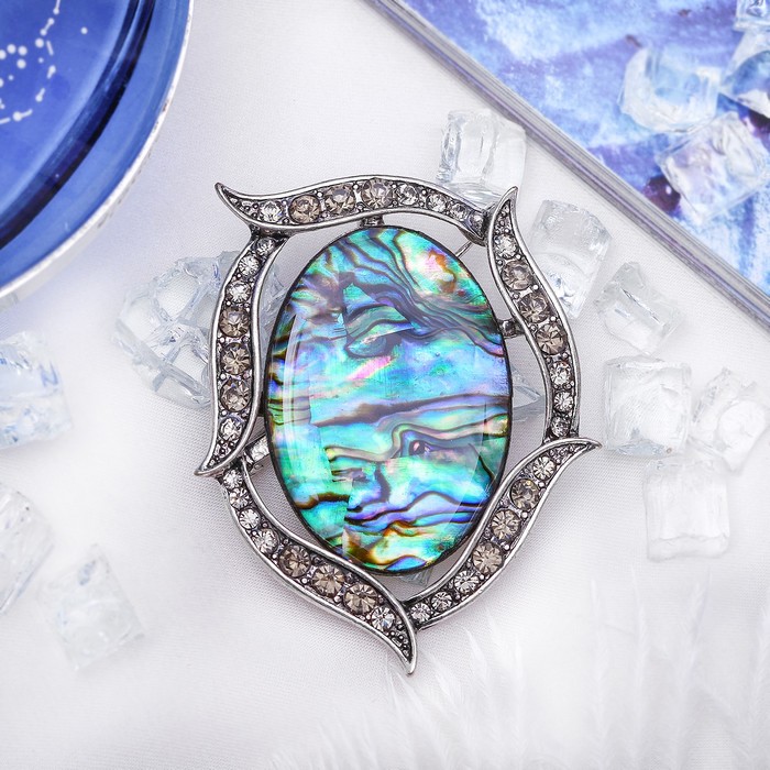 Брошь "Галиотис" овал в лепестках, в чернёном серебре