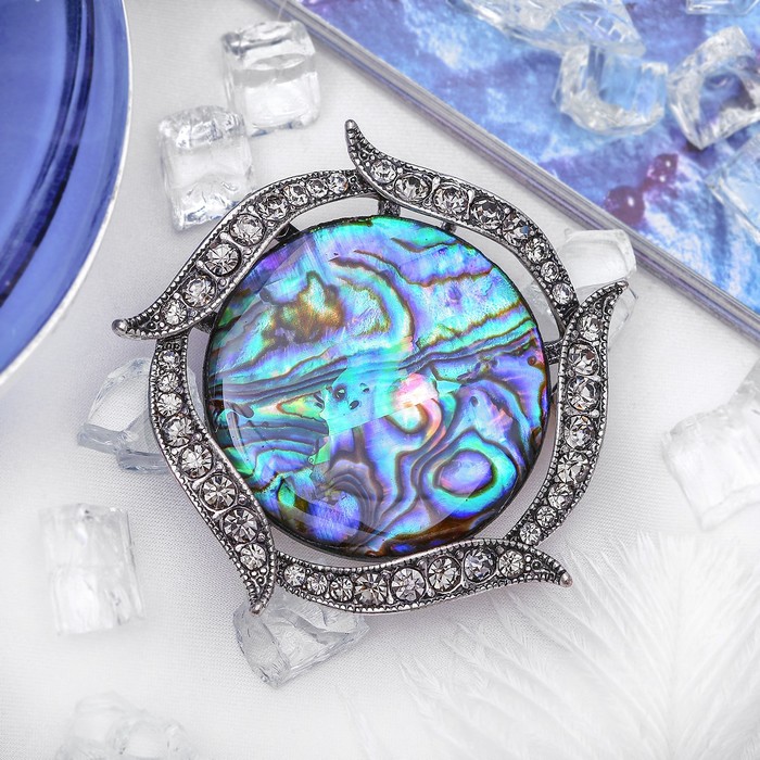 Брошь "Галиотис" круг в лепестках, в чернёном серебре