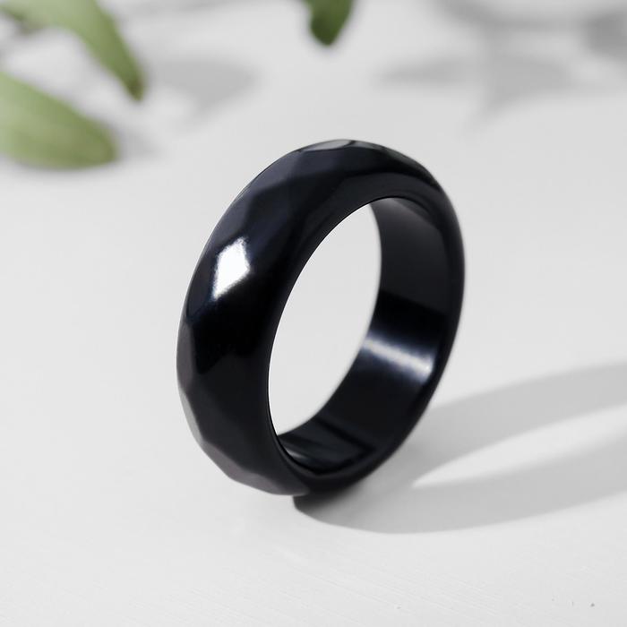 Кольцо гладкое "Агат чёрный" 5мм, размер МИКС