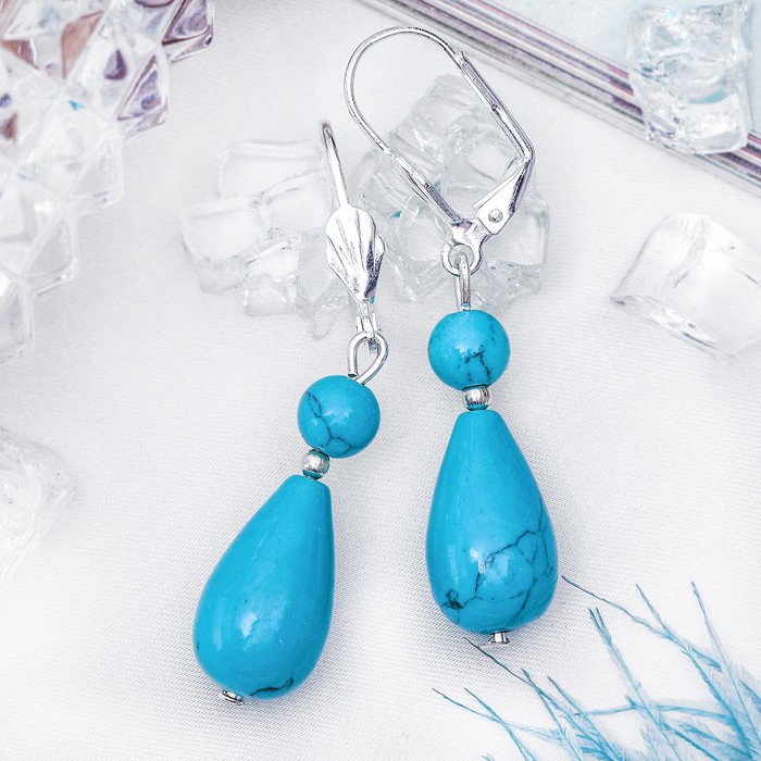 Серьги капля на шаре "Бирюза голубая"