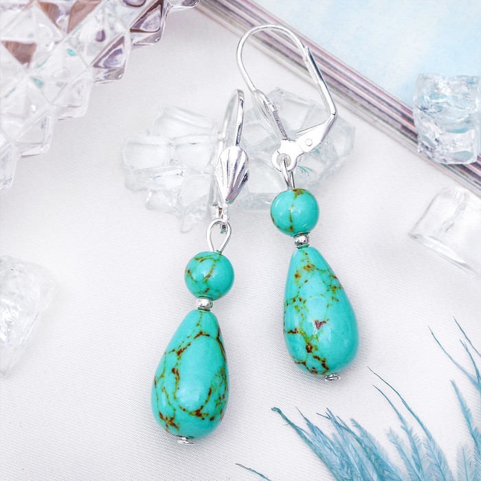 Серьги капля на шаре "Бирюза зелёная"