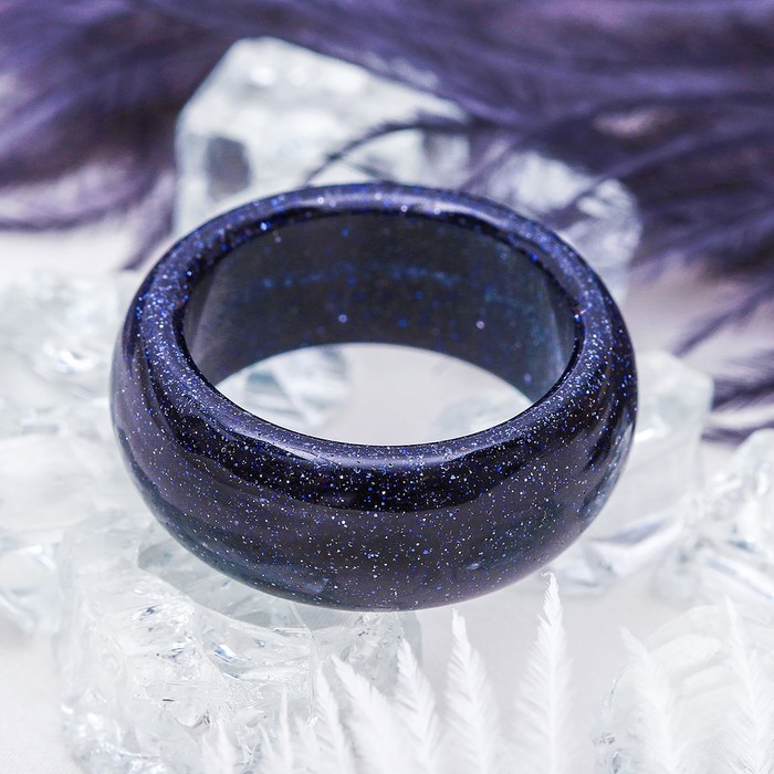 Кольцо гладкое "Авантюрин синий" 8мм, размер МИКС