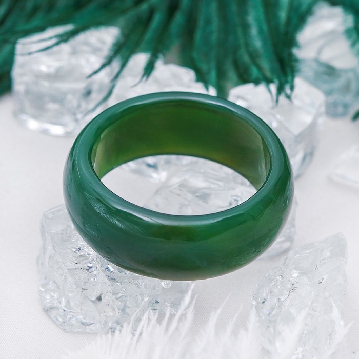 Кольцо гладкое "Агат тёмно-зелёный" 8мм, размер МИКС