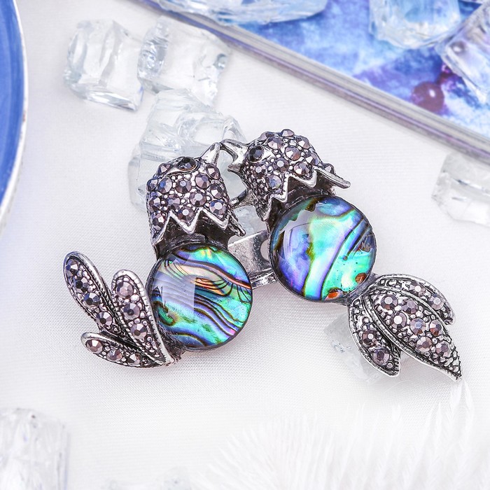 Брошь "Галиотис" воробьи, в чернёном серебре