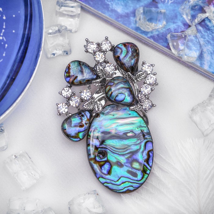 Брошь "Галиотис" цветочная композиция, в серебре