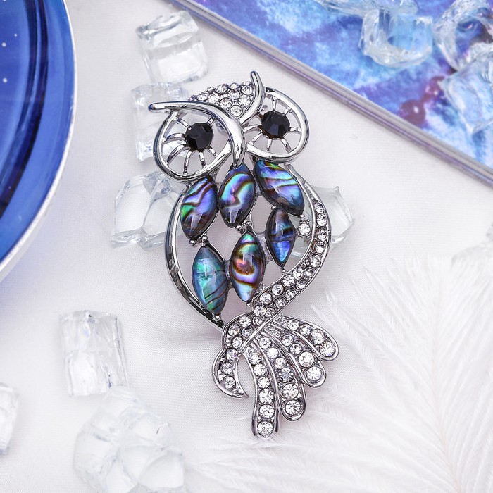 Брошь "Галиотис" сова, в чернёном серебре