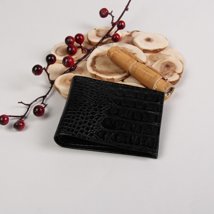 Портмоне мужское и зажим для денег, 2 отдела, для карт, откидной держатель, кайман черный