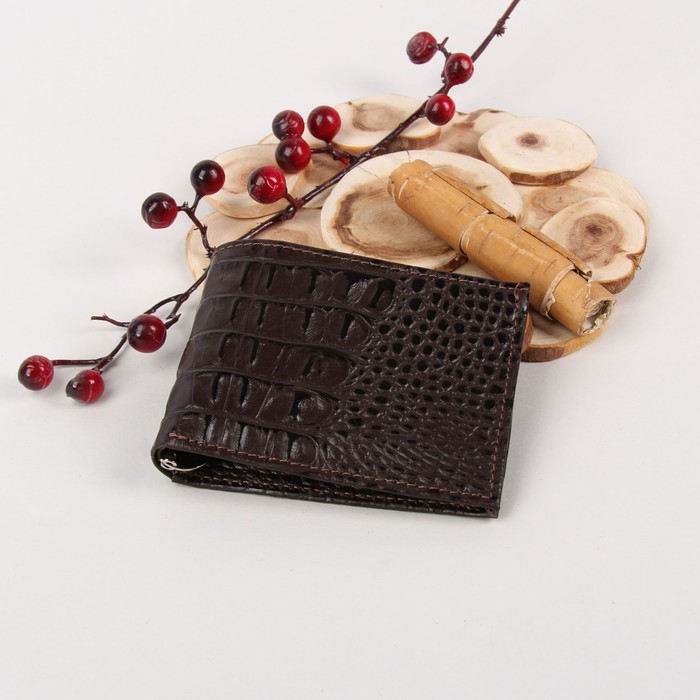Портмоне мужское с зажимом для денег, 2 отдела, для карт, держатель, кайман/скат, цвет коричневый