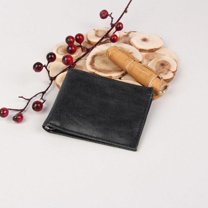 Портмоне мужское, зажим для денег, 2 отдела, для карт, откидной держатель, кристал цвет чёрный