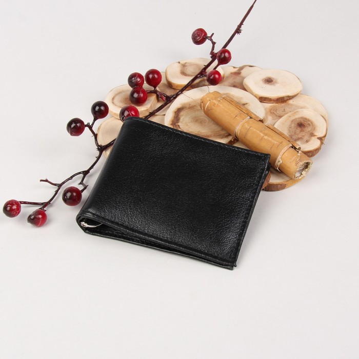 Портмоне мужское, зажим для денег, 2 отдела, для карт, откидной держатель, ладья, цвет чёрный