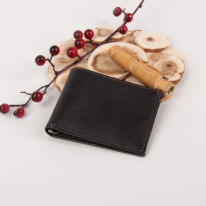 Портмоне мужское, зажим для денег, 2 отдела, для карт, откидной держатель, ладья, цвет коричневый