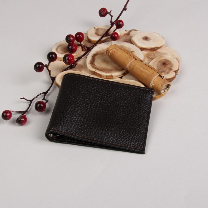 Портмоне мужское и зажим для денег, 2 отдела, для карт, откидной держатель, флотер коричневый