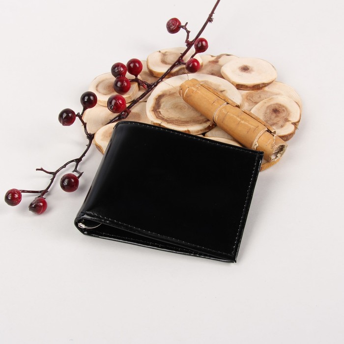 Портмоне мужское, зажим для денег, 2 отдела, для карт, откидной держатель, шик, цвет чёрный