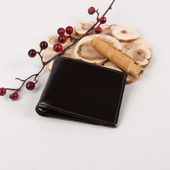 Портмоне мужское, зажим для денег, 2 отдела, для карт, откидной держатель, шик, цвет коричневый