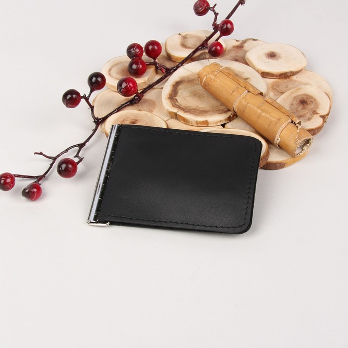 Зажим для денег, с металлическим держателем, отдел для монет, пылевидка, цвет чёрный