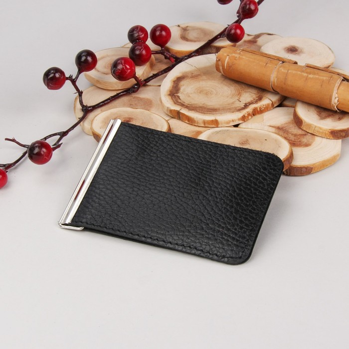 Зажим для денег, с металлическим держателем, отдел для монет, флотер/доллар, цвет чёрный