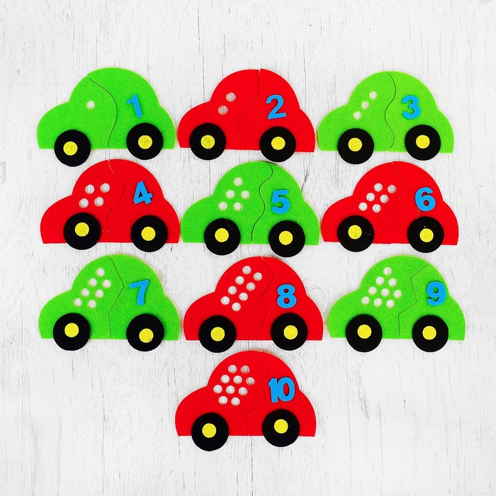 Обучающие счёту элементы "Собери машинку" из фетра, размер 1 шт 15*10,5